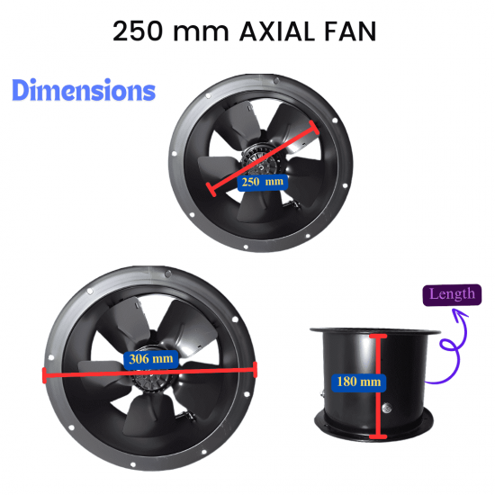 AXIAL FAN YWF4E-250S-T-P92/25-T,Industrial Duct Fan Cased Axial Commercial Kitchen Canopy Extractor (SUCTION)