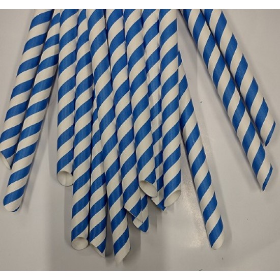 BLUE Biodegradable Paper Drinking Straws ,12 x 210mmx4000PCS, SHARP END ,BUBBLE TEA