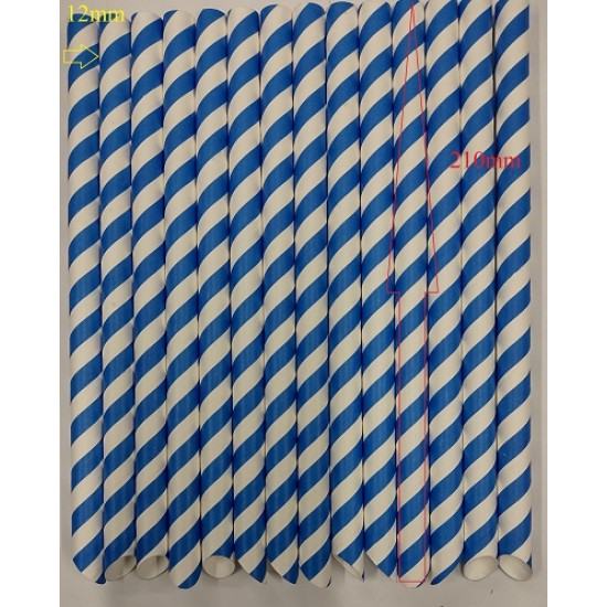 BLUE Biodegradable Paper Drinking Straws ,12 x 210mmx4000PCS, SHARP END ,BUBBLE TEA