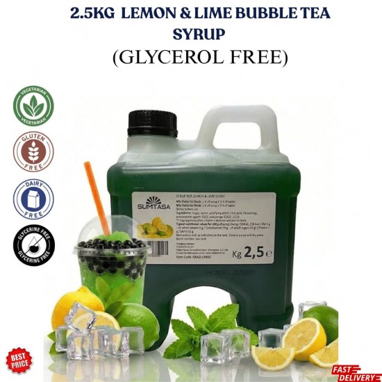 LEMON & LIME Bubble Tea Syrup 2.5KG NO GLYERINE / GLYCEROL