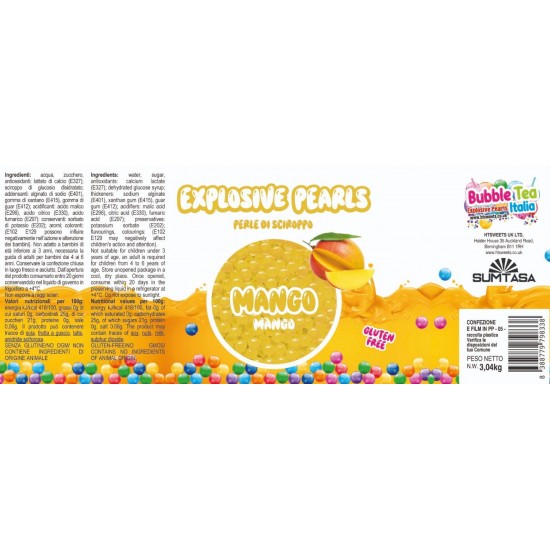 MANGO Popping Boba Balls.3.2kg Bucket, BUBBLE TEA BALLS