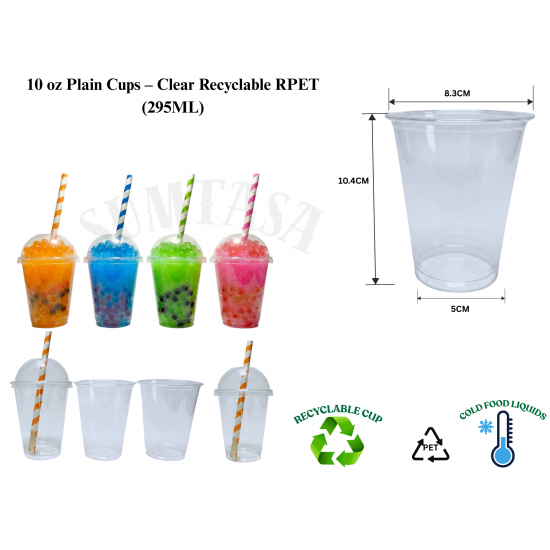 10OZ Milkshake/smoothies plain cups Clear Recyclable Plastic RPETx 1000   (295ml) 
