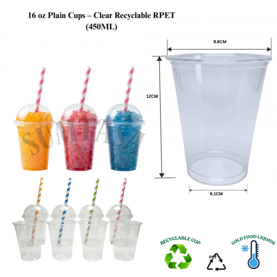 16OZ Milkshake/smoothies plain cups PET x 5 case x1000  (5000pc)         (450ml),Recyclable Cup