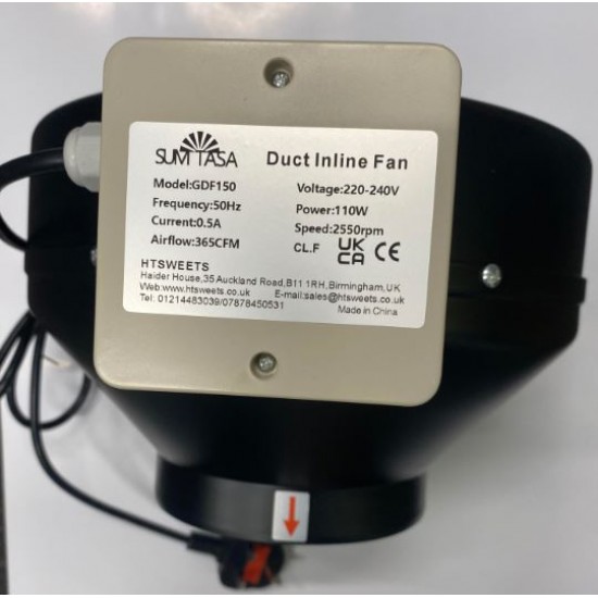 Centrifugal Fans,Greenhouse Exhaust Fan Plastic Blades AC Motor Bearing for Inline Duct Standing Mount 220V-240V With Regulator MODEL 150