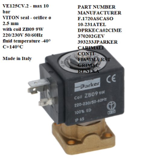 2-WAY SOLENOID VALVE PARKER 230V 50/60Hz,1120352,CARIMALI,CONTI,FIAMMA RST,