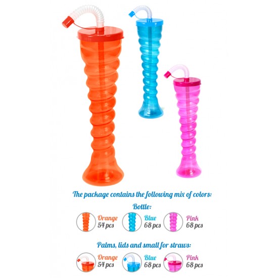 TWIST Slush yard cup 12oz (350ml) HT13 x 190 cups with lid and straw,NEON COLOUR.