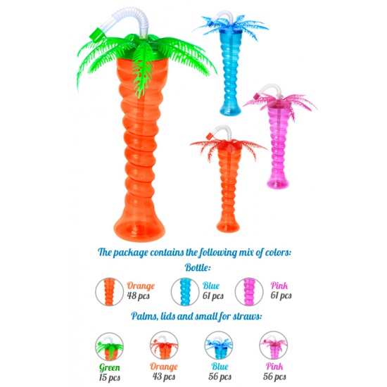 PALM TREE Slush Yard Cups 11OZ x 160 cups with lid and straw,novelty CUPS 