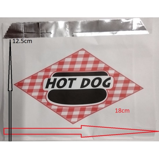 Hot Dog Foil/Paper Bag Side Open 1X1000pcs, Part HT0121