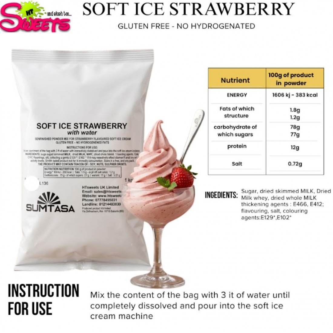 Strawberry soft icecream powder mix 1KG SUMTASA