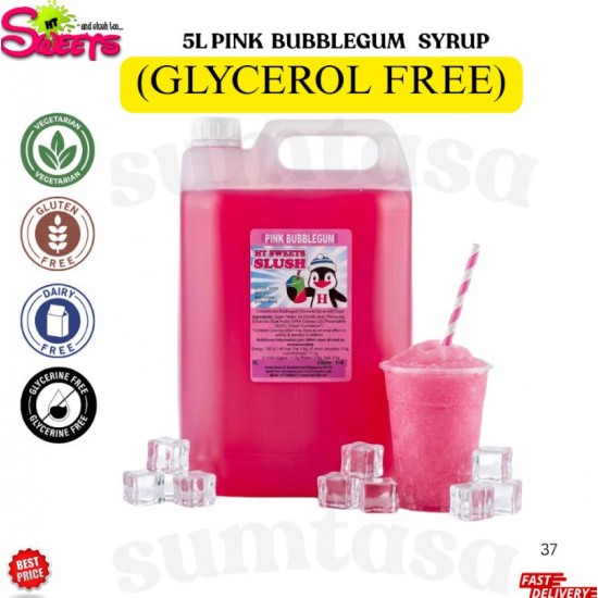 Pink Bubblegum Slush Syrup 1x5 Litre NO GLYERINE / GLYCEROL