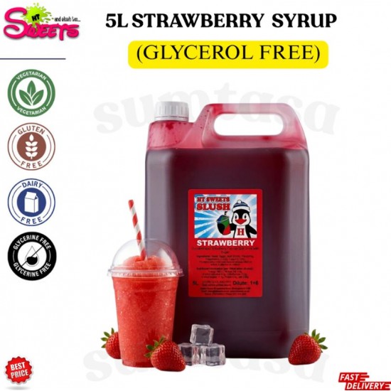 Strawberry Slush Syrup, 1x5 Litre NO GLYERINE / GLYCEROL