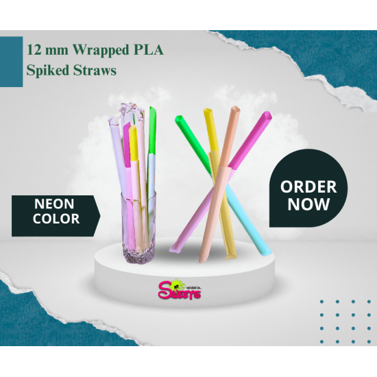 PLA Plastic Biodegradable NEON COLOR STRAIGHT  Individually Wrapped Mixed Straws With a Sharp End 12mm x 240mm