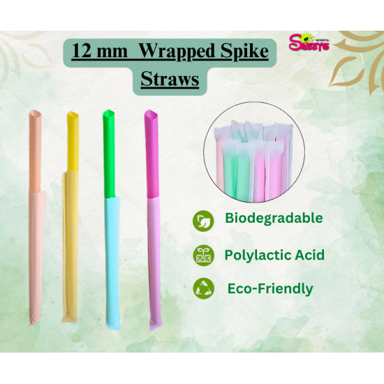 PLA Plastic Biodegradable NEON COLOR STRAIGHT  Individually Wrapped Mixed Straws With a Sharp End 12mm x 240mm