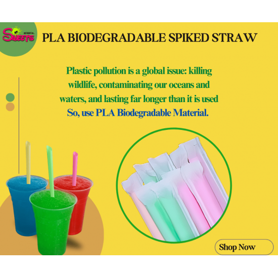 PLA Plastic Biodegradable NEON COLOR STRAIGHT  Individually Wrapped Mixed Straws With a Sharp End 12mm x 240mm