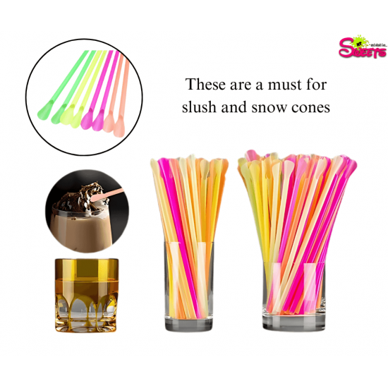 PLA Plastic NEON COLOR Spoon Straws 6mm x 200mm 