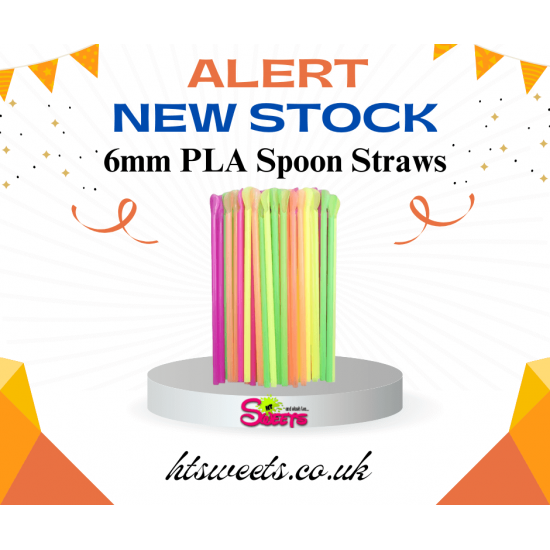 PLA Plastic NEON COLOR Spoon Straws 6mm x 200mm 